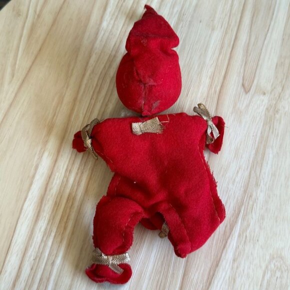 Vintage 50's Red Santa Elf Doll With Gold Ribbon Bell Hat Articulated Bendable - Picture 7 of 9